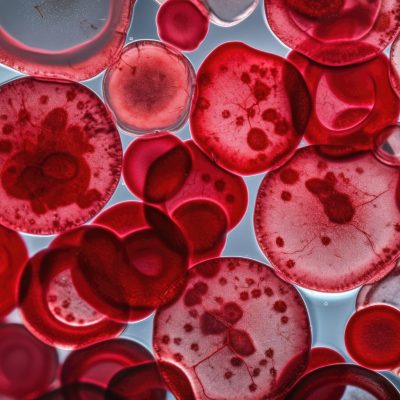 microscope slide with magnified view of human blood cells microscope slide with magnified view of human blood cells, created with generative ai